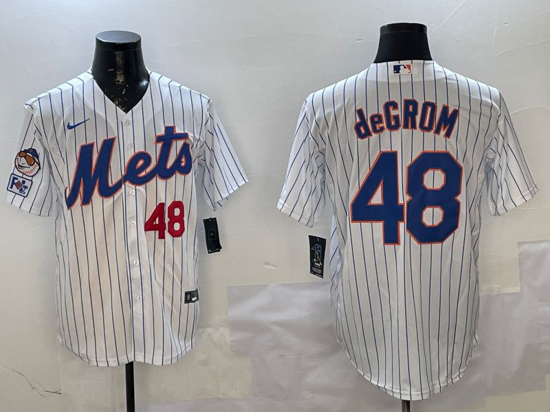 Men New York Mets #48 Degrom White Stripe Game 2025 Nike MLB Jersey style 2